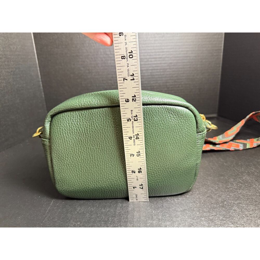 Borse In Pelle Italian Dark Green Pebbled Leather Crossbody Bag w/Guitar Strap - Picture 11 of 12